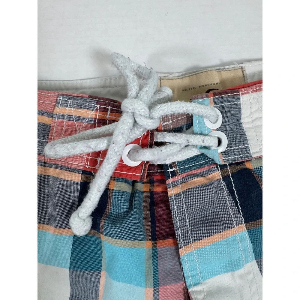 Hollister Board Shorts Mens M‎ Plaid Red Blue Cargo Swim Trunks Surf Skate Y2K